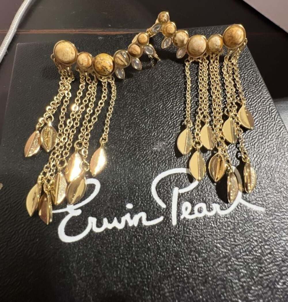 Erwin Pearl Gold Tone Faux Stone and Chain Tassel Statement Earrings